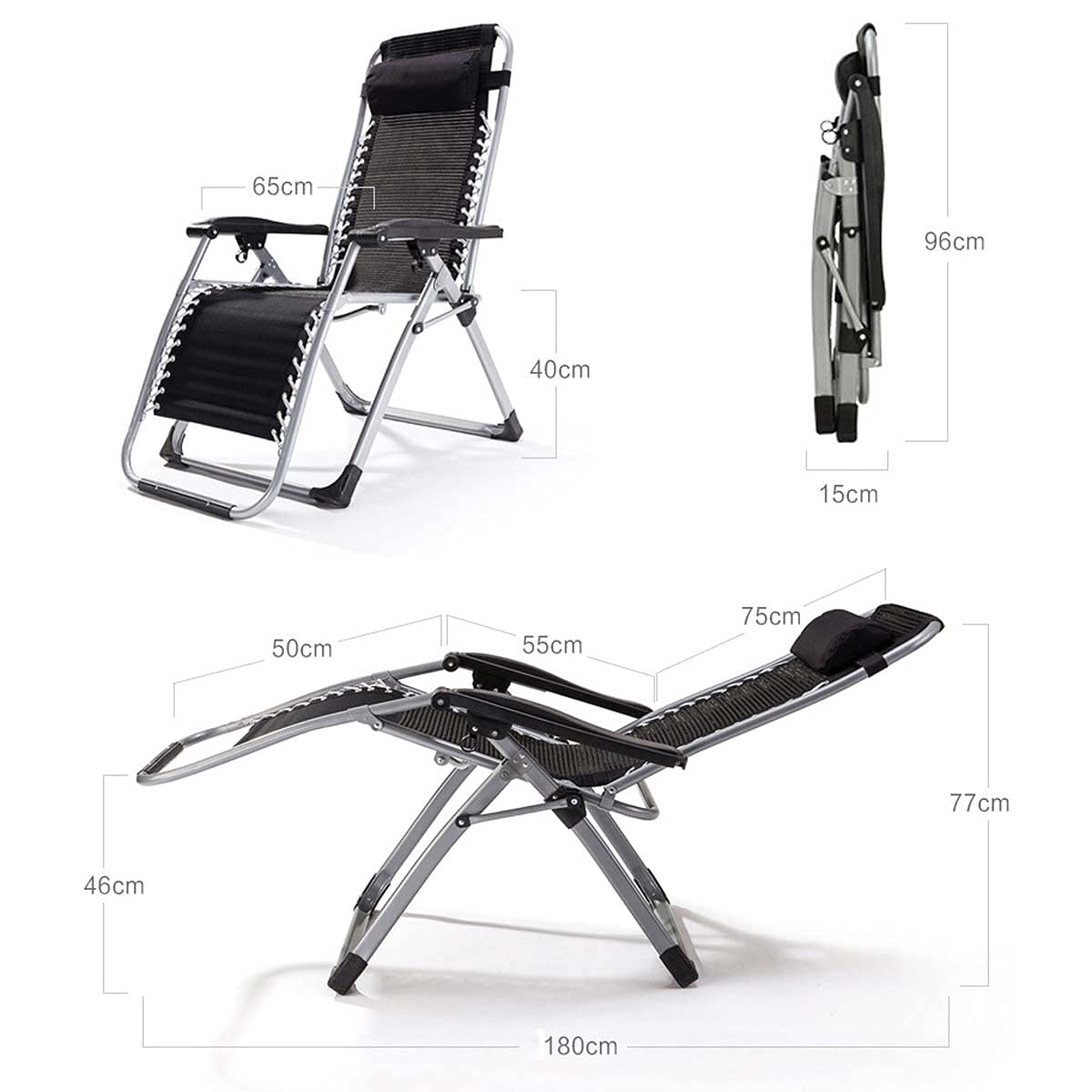 BTZHY Sillón Reclinable Plegable con Almohada, Silla de Playa Ajustable para Exterior, Piscina o Terraza
