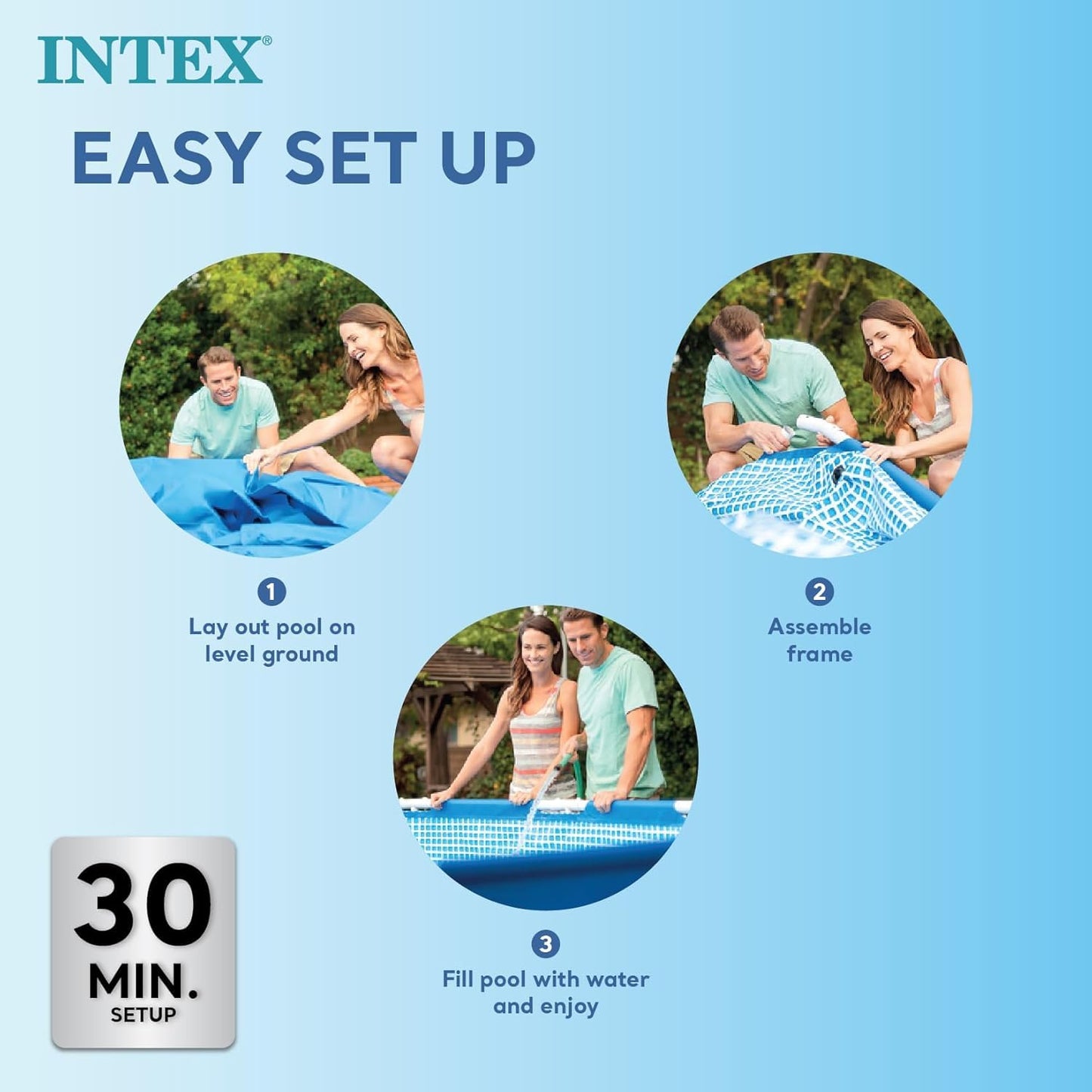 Piscina Desmontable Rectangular Intex 300x200x75 cm, 3800 Litros, Color Azul, con Kit de Montaje
