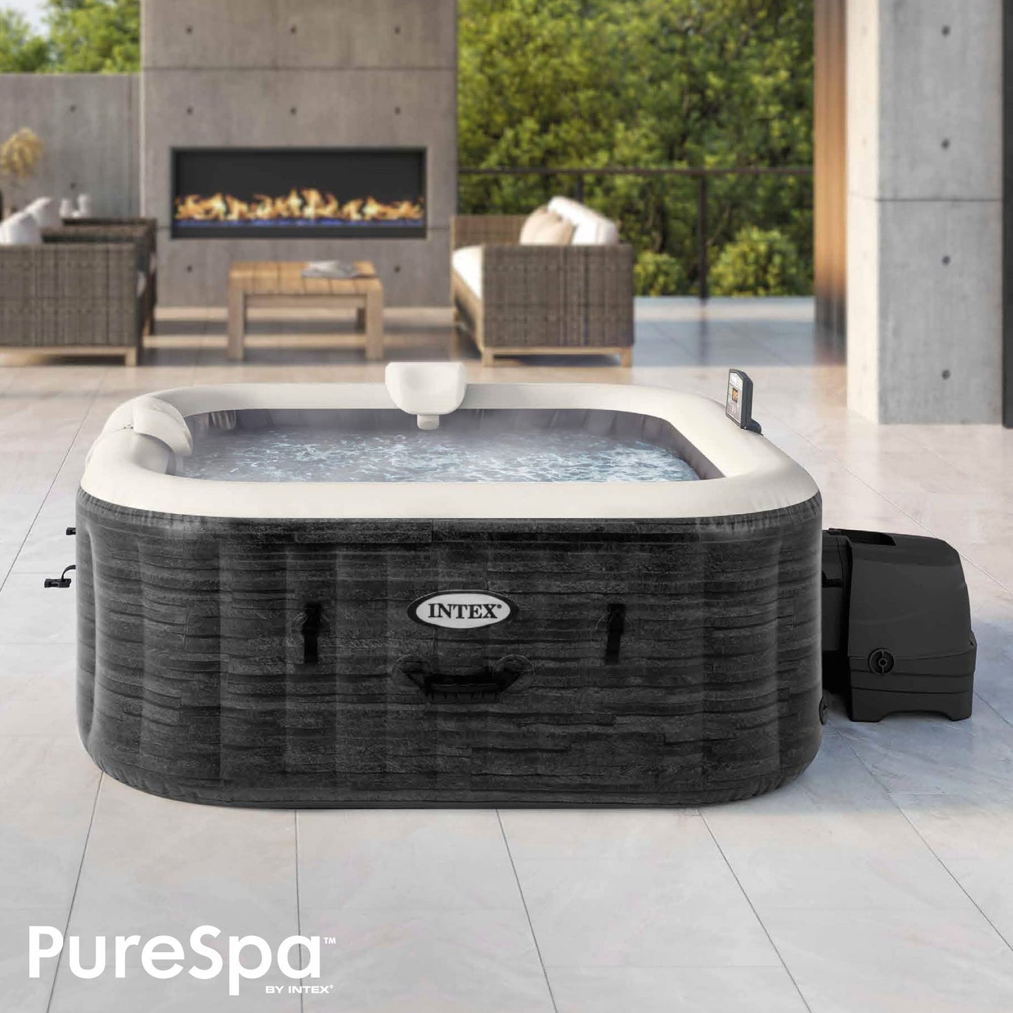Intex 55090 - SPA Hinchable Exterior e Interior para 4 Personas, Medidas 175x175cm, Capacidad 795 litros, Temperatura del Agua 10º- 40º, SPA Inflable, bañera