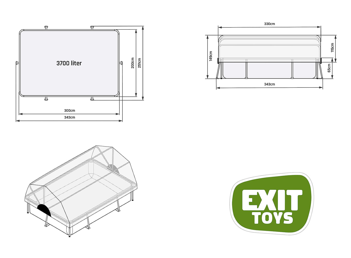 EXIT Toys Wood Pool con Cubierta Multifuncional - 300x200x65cm - Piscina de Marco Rectangular Compacta con Bomba de Filtro de Cartucho - Fácil Acceso - para Agua Limpia y Cálida - Marrón