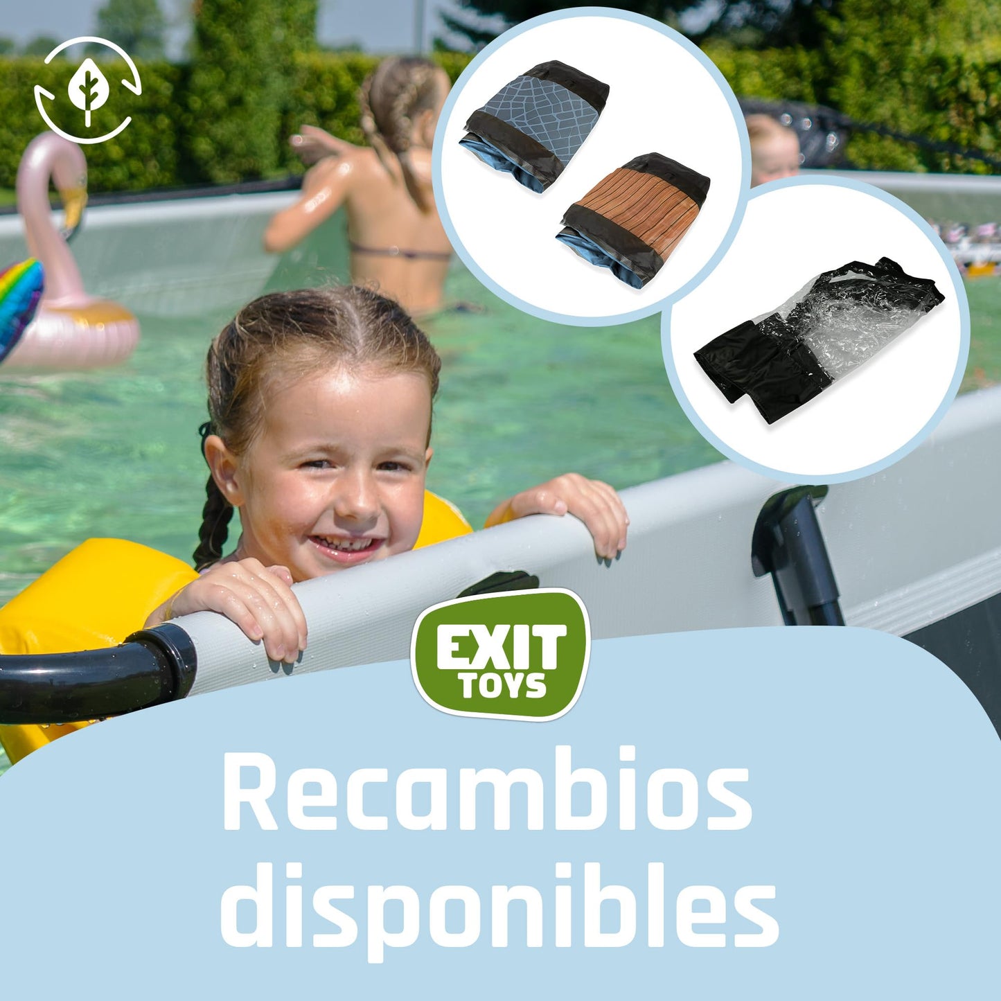 EXIT Toys Wood Pool con Cubierta Multifuncional - 300x200x65cm - Piscina de Marco Rectangular Compacta con Bomba de Filtro de Cartucho - Fácil Acceso - para Agua Limpia y Cálida - Marrón