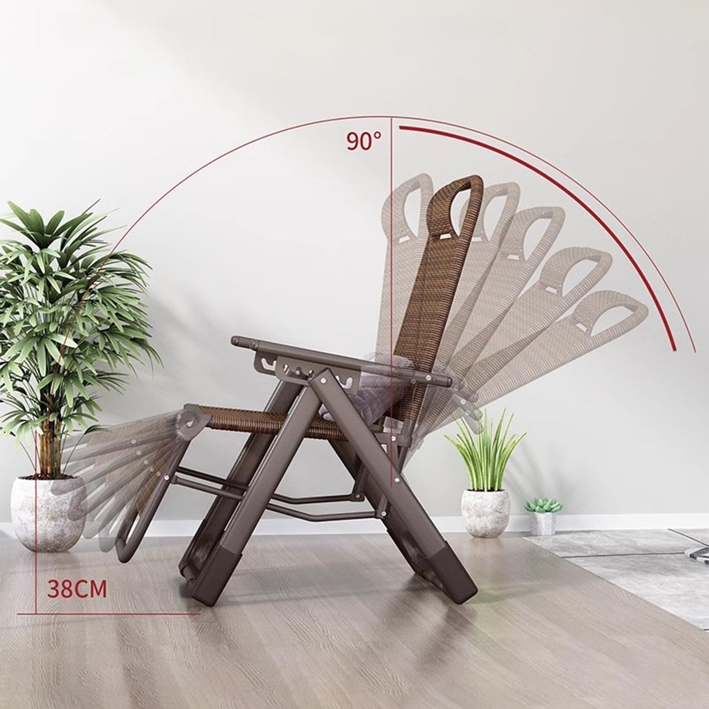 FLEPYHB Sillón Reclinable Plegable de Ratán para Exterior, con Reposacabezas, Ideal para Jardín, Patio, Piscina o Playa
