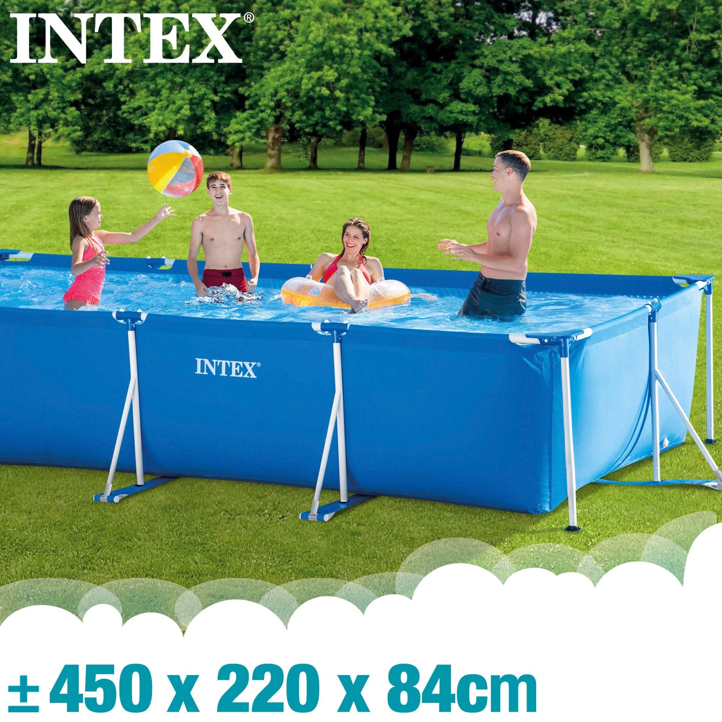 Piscina Desmontable Rectangular con Estructura Metálica, 450 x 220 x 84 cm, Capacidad 7.127 L, con Depuradora de Cartucho 2.006 L/h, Conexiones de 32 mm – Color Azul