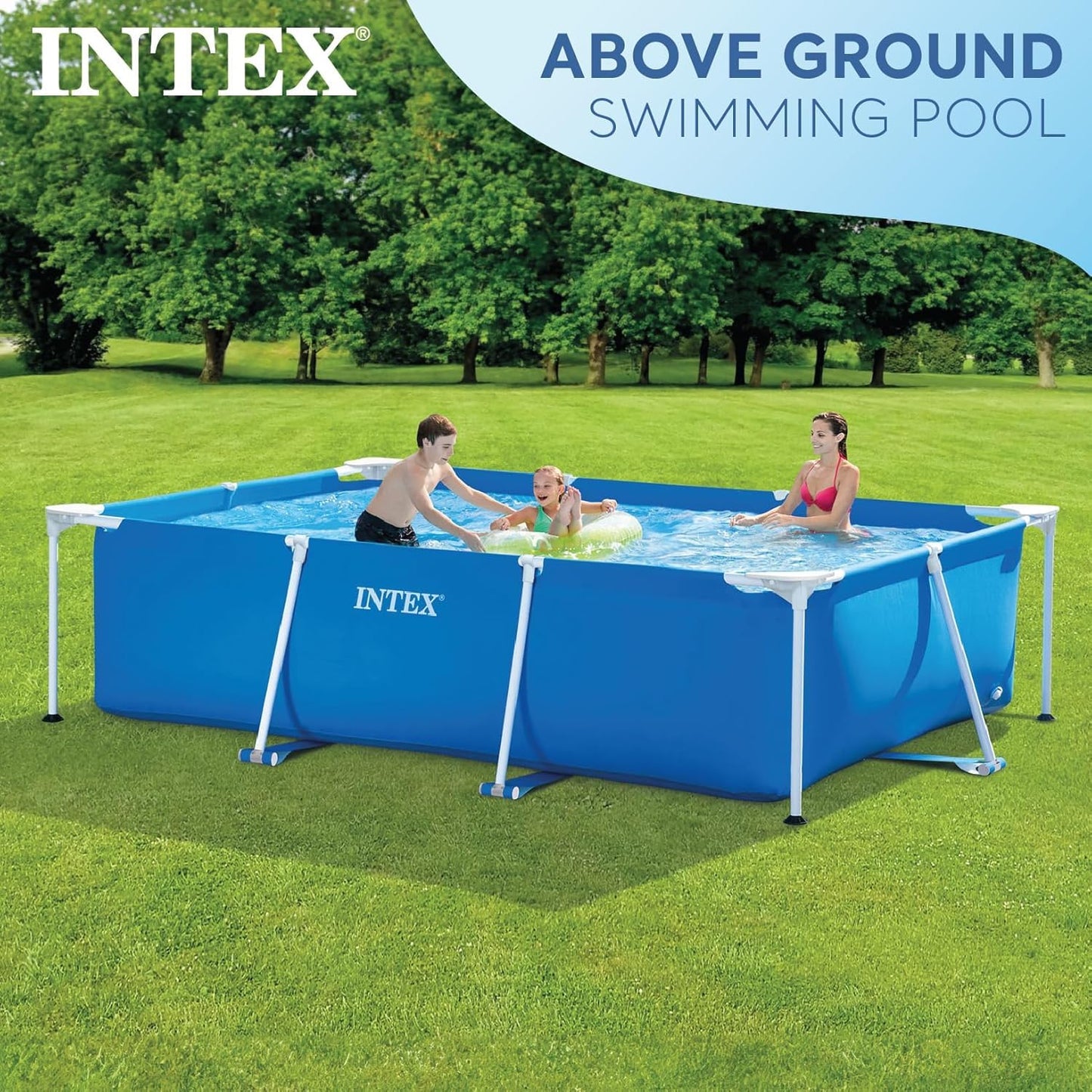 Piscina Desmontable Rectangular Intex 300x200x75 cm, 3800 Litros, Color Azul, con Kit de Montaje