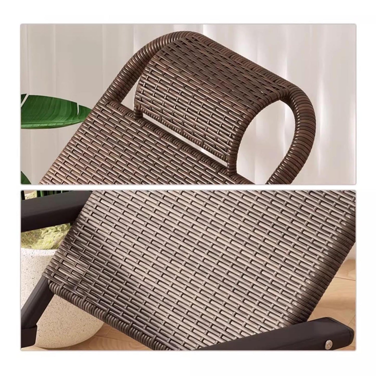 FLEPYHB Sillón Reclinable Plegable de Ratán para Exterior, con Reposacabezas, Ideal para Jardín, Patio, Piscina o Playa