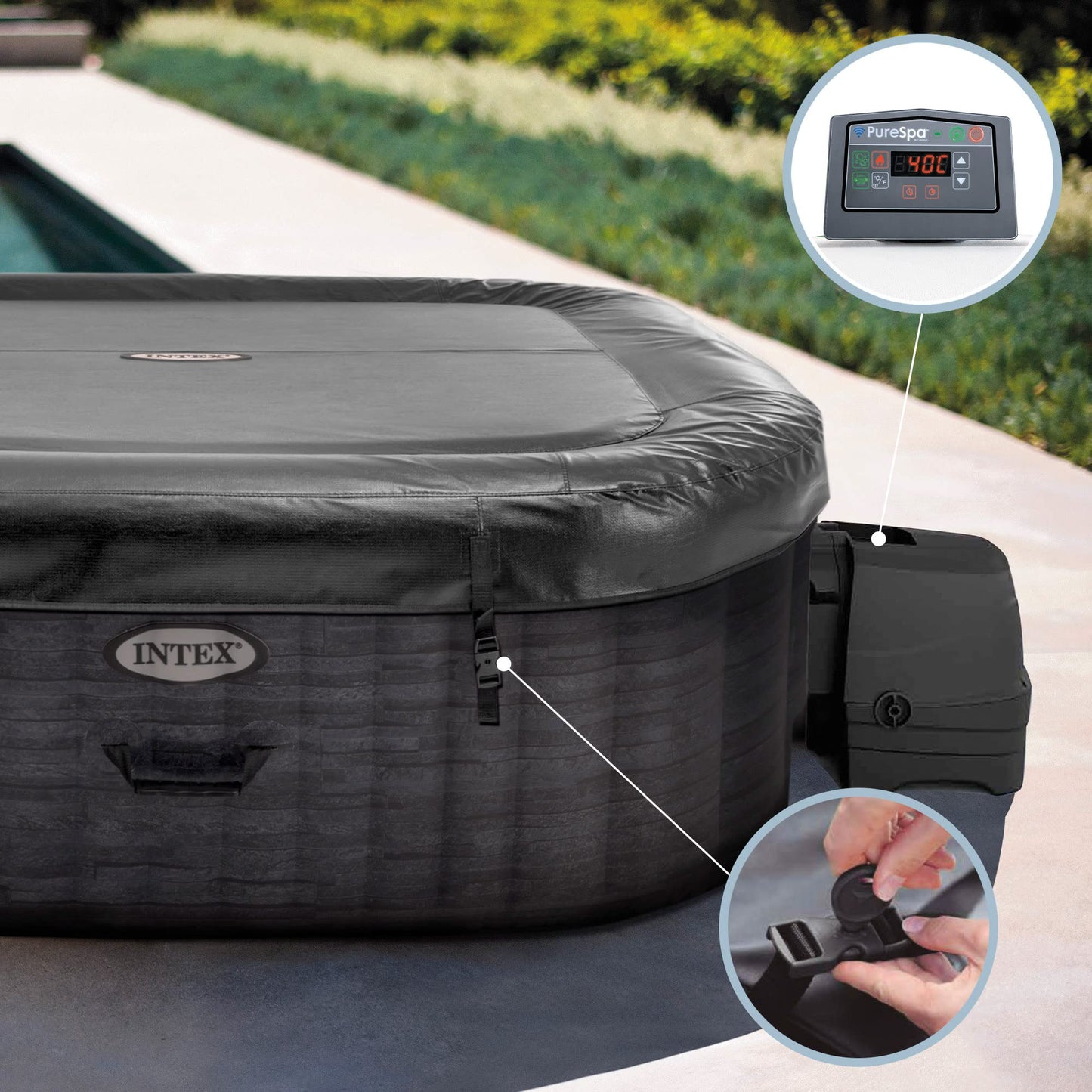 Intex 55090 - SPA Hinchable Exterior e Interior para 4 Personas, Medidas 175x175cm, Capacidad 795 litros, Temperatura del Agua 10º- 40º, SPA Inflable, bañera