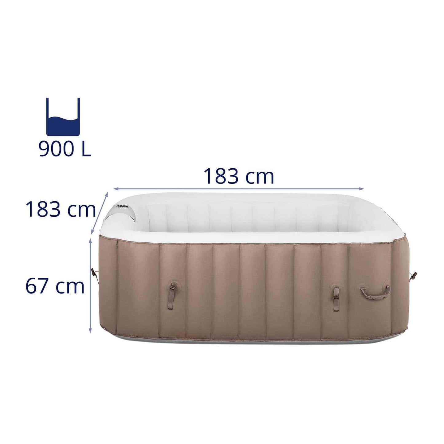 SPA Hinchable para 6 Personas, Capacidad 900 L, con 130 Salidas de Aire, Piscina de Hidromasaje Portátil en Color Beige/Blanco – Ideal para Exterior