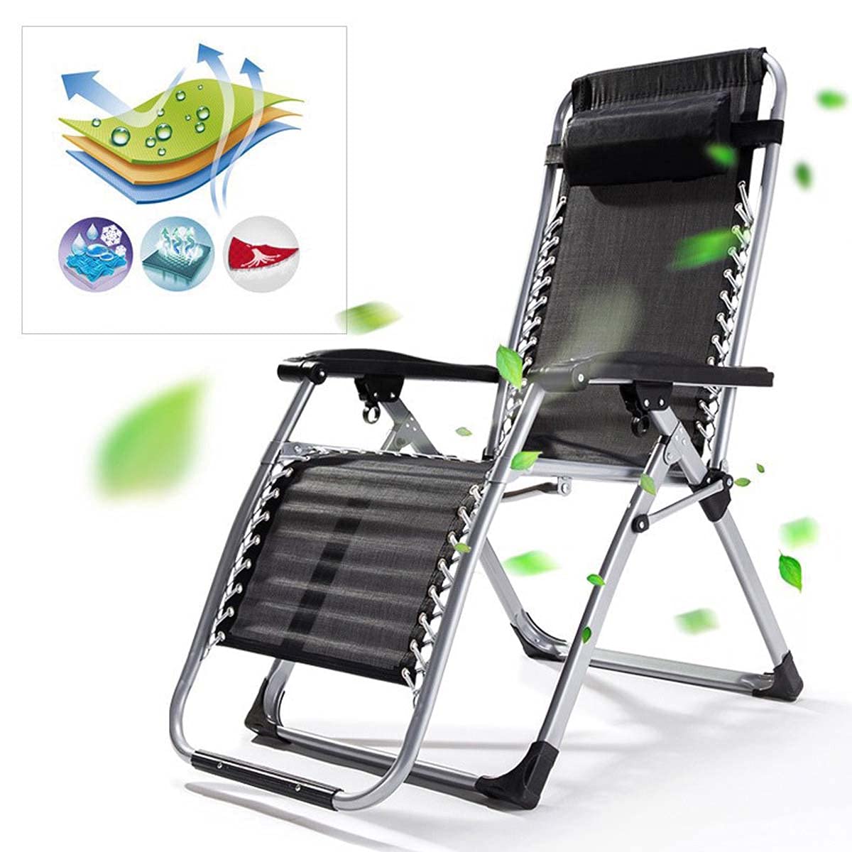 BTZHY Sillón Reclinable Plegable con Almohada, Silla de Playa Ajustable para Exterior, Piscina o Terraza