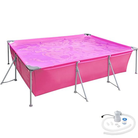 TecTake® Piscina Rectangular Desmontable, Incluye Filtro Depurador, Construcción Robusta, PVC Duradero, 300x207x7 cm, 4300 L, Rosa, Ideal para Actividades Recreativas al Aire Libre