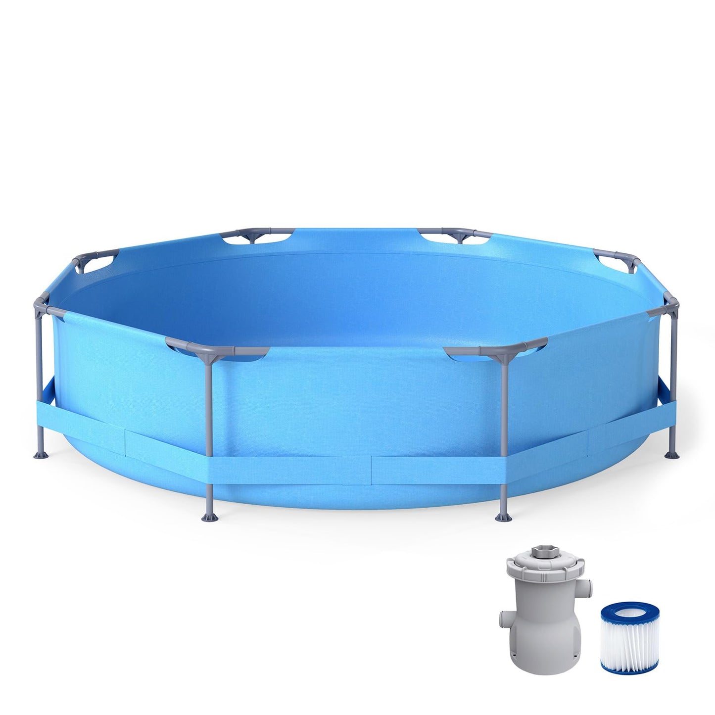 RELAX4LIFE Piscina Desmontable Redonda Ø360x76cm con Marco de Metal para 3-4 Adultos, Piscina con Depuradora y Pared Triple Capa para Jardín, Patio, Terraza, Montaje sin Herramientas (6125 L)