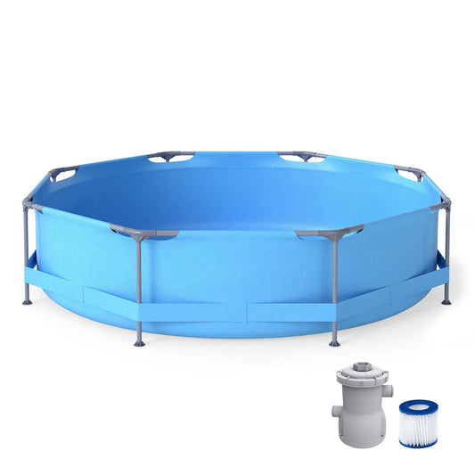 RELAX4LIFE Piscina Desmontable Redonda Ø360x76cm con Marco de Metal para 3-4 Adultos, Piscina con Depuradora y Pared Triple Capa para Jardín, Patio, Terraza, Montaje sin Herramientas (6125 L)
