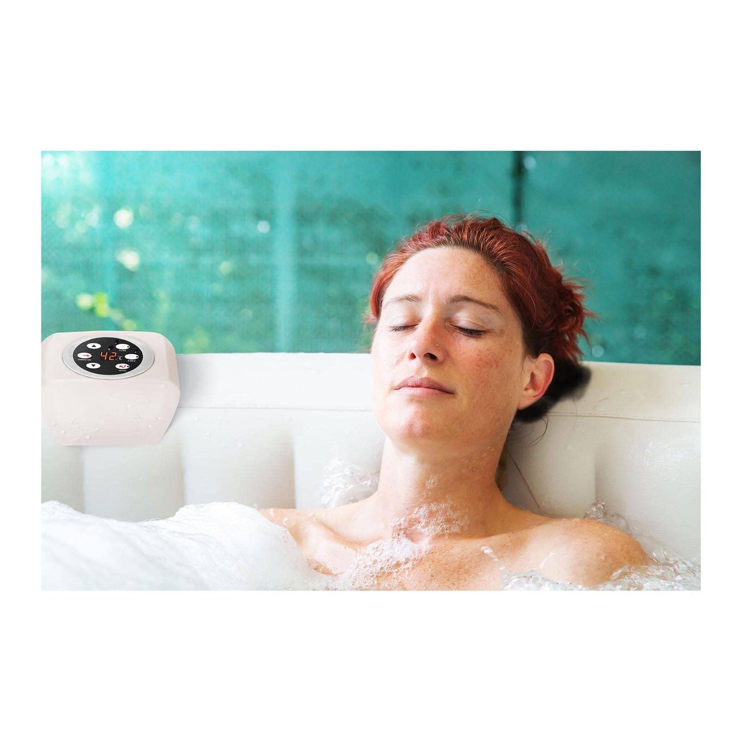 SPA Hinchable para 6 Personas, Capacidad 900 L, con 130 Salidas de Aire, Piscina de Hidromasaje Portátil en Color Beige/Blanco – Ideal para Exterior