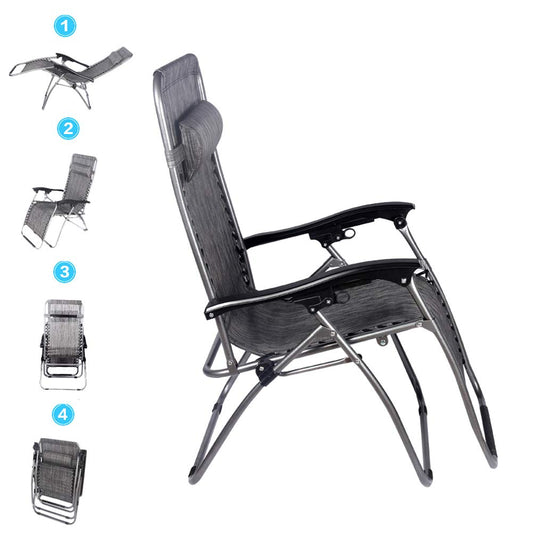 Sillón Relax Gravedad Cero Reclinable y Plegable – Tumbona Multiposiciones para Jardín, Terraza, Playa o Piscina con Reposacabezas Desmontable (97 × 15 × 65 cm)