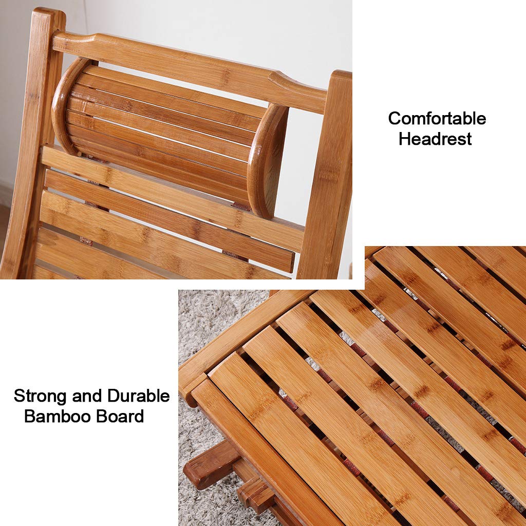 Tumbona Reclinable de Bambú YFF con Mecanismo de Gravedad Cero, Plegable y Acolchada, para Jardín, Patio o Piscina, Soporta hasta 250 kg