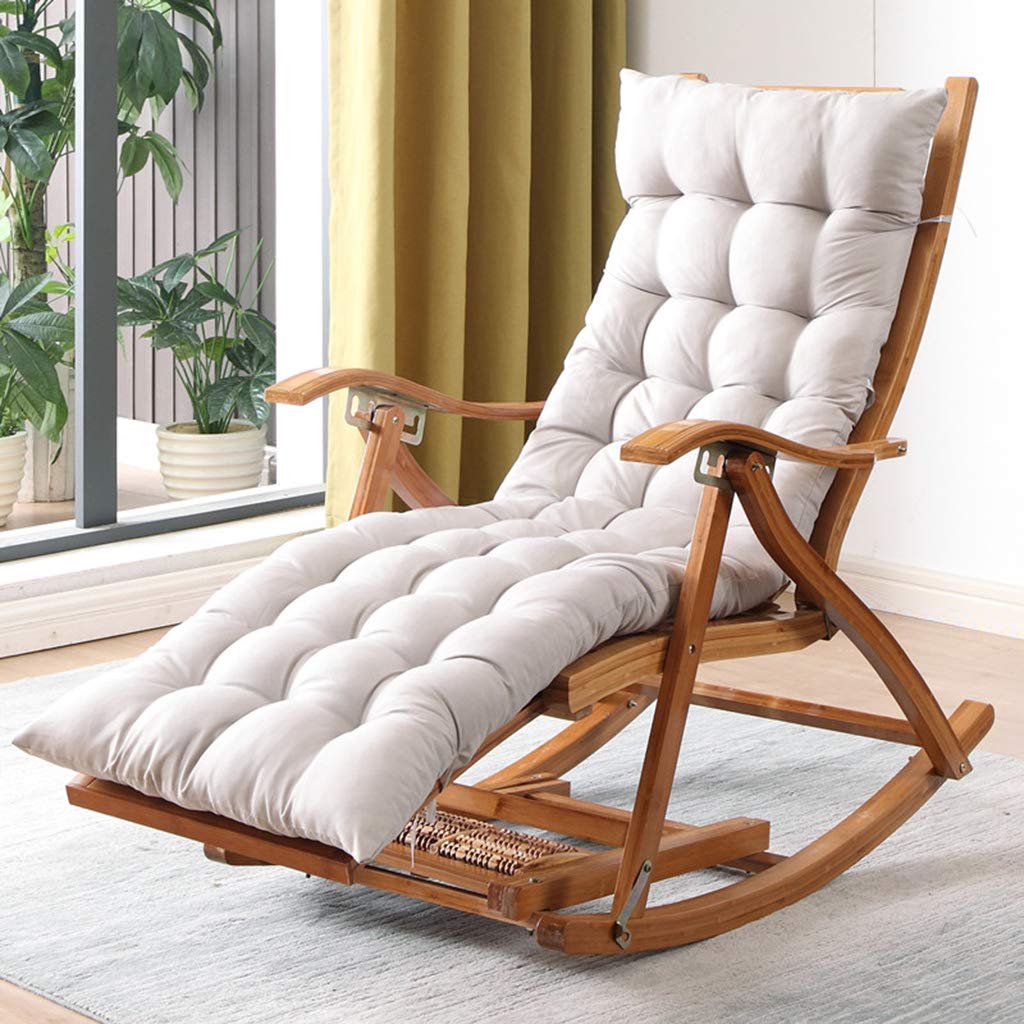 Tumbona Reclinable de Bambú YFF con Mecanismo de Gravedad Cero, Plegable y Acolchada, para Jardín, Patio o Piscina, Soporta hasta 250 kg
