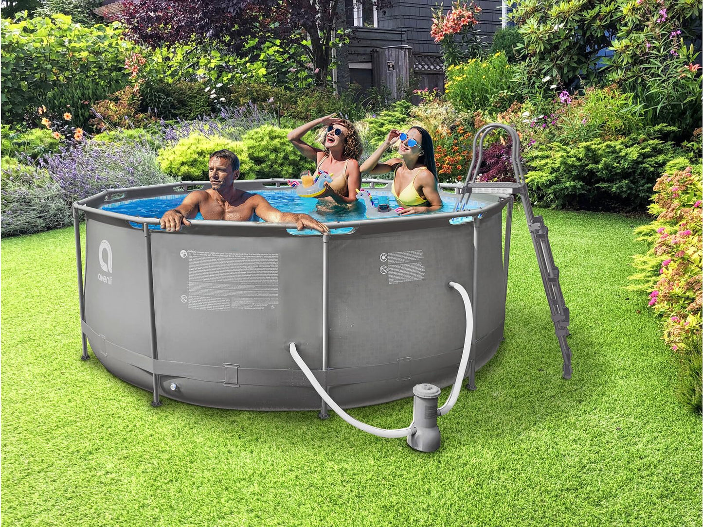 Piscina Desmontable JILONG 360 x 122 cm, Capacidad 12.178 L, Estructura Resistente para Jardín o Exterior